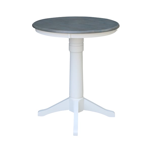 International Concepts Round 30 in Rd Top Pedestal Table, Bar Ht, White/Heather Gray, 30 W, 30 L, 41.9 in H, Wood K05-30RT-27B-6B-2 - main